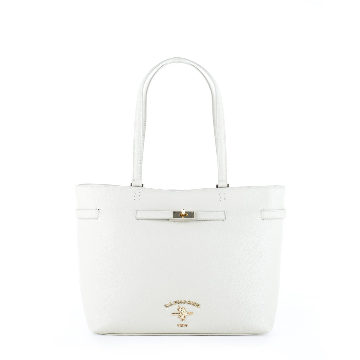 Bolsa Tote U.S. Polo Assn. Branca com Fecho e Detalhes Dourados