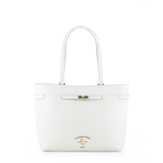 Bolsa Tote U.S. Polo Assn. Branca com Fecho e Detalhes Dourados