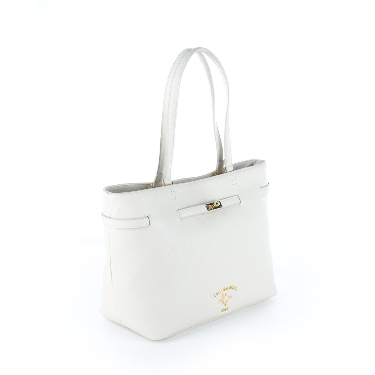 Bolsa Tote U.S. Polo Assn. Branca com Fecho e Detalhes Dourados