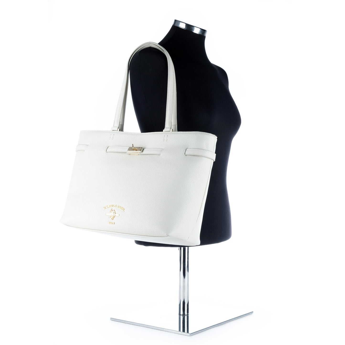 Bolsa Tote U.S. Polo Assn. Branca com Fecho e Detalhes Dourados