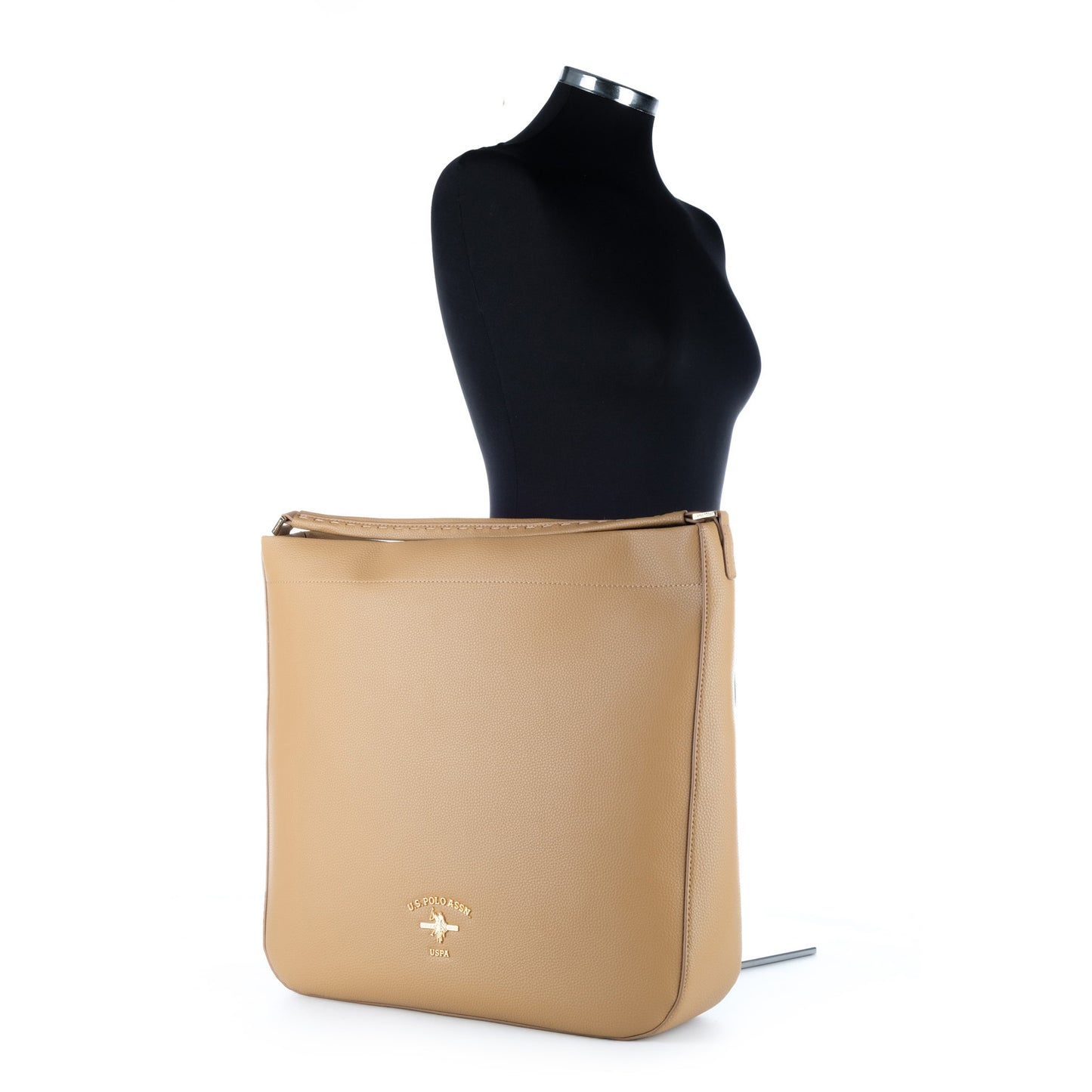 Bolsa de Ombro U.S. Polo Assn. Bege com Logótipo Dourado