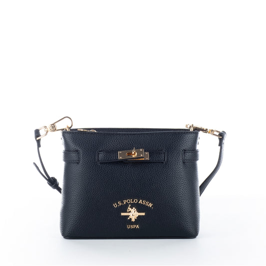 Bolsa Tiracolo Us Polo Preta com Detalhes Dourados