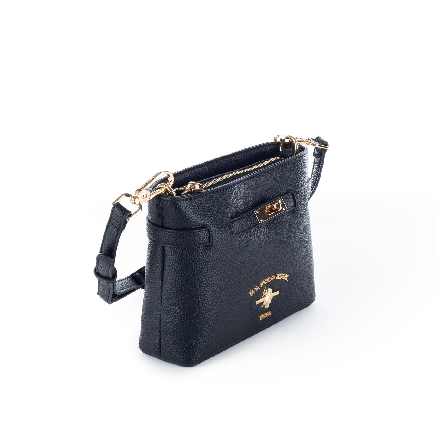 Bolsa Tiracolo Us Polo Preta com Detalhes Dourados
