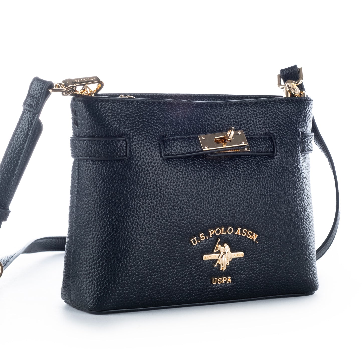 Bolsa Tiracolo Us Polo Preta com Detalhes Dourados