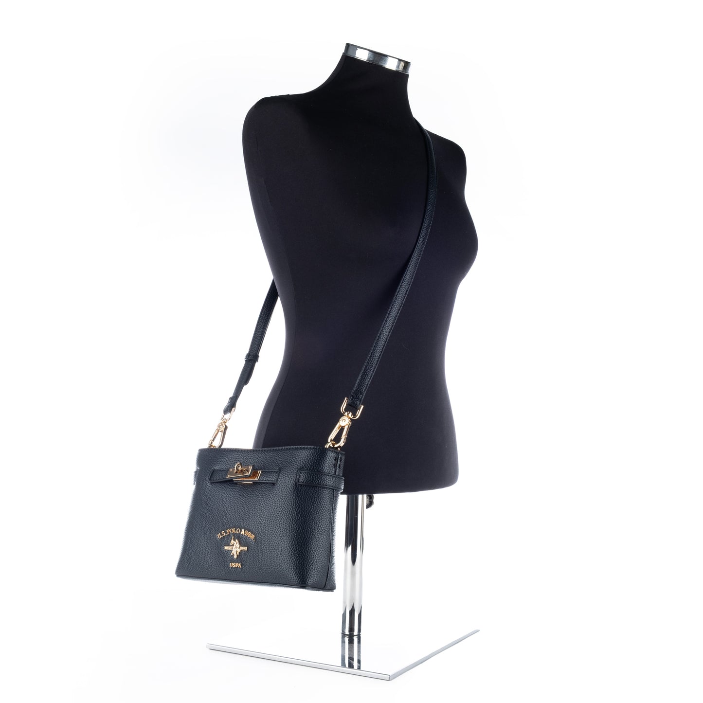 Bolsa Tiracolo Us Polo Preta com Detalhes Dourados