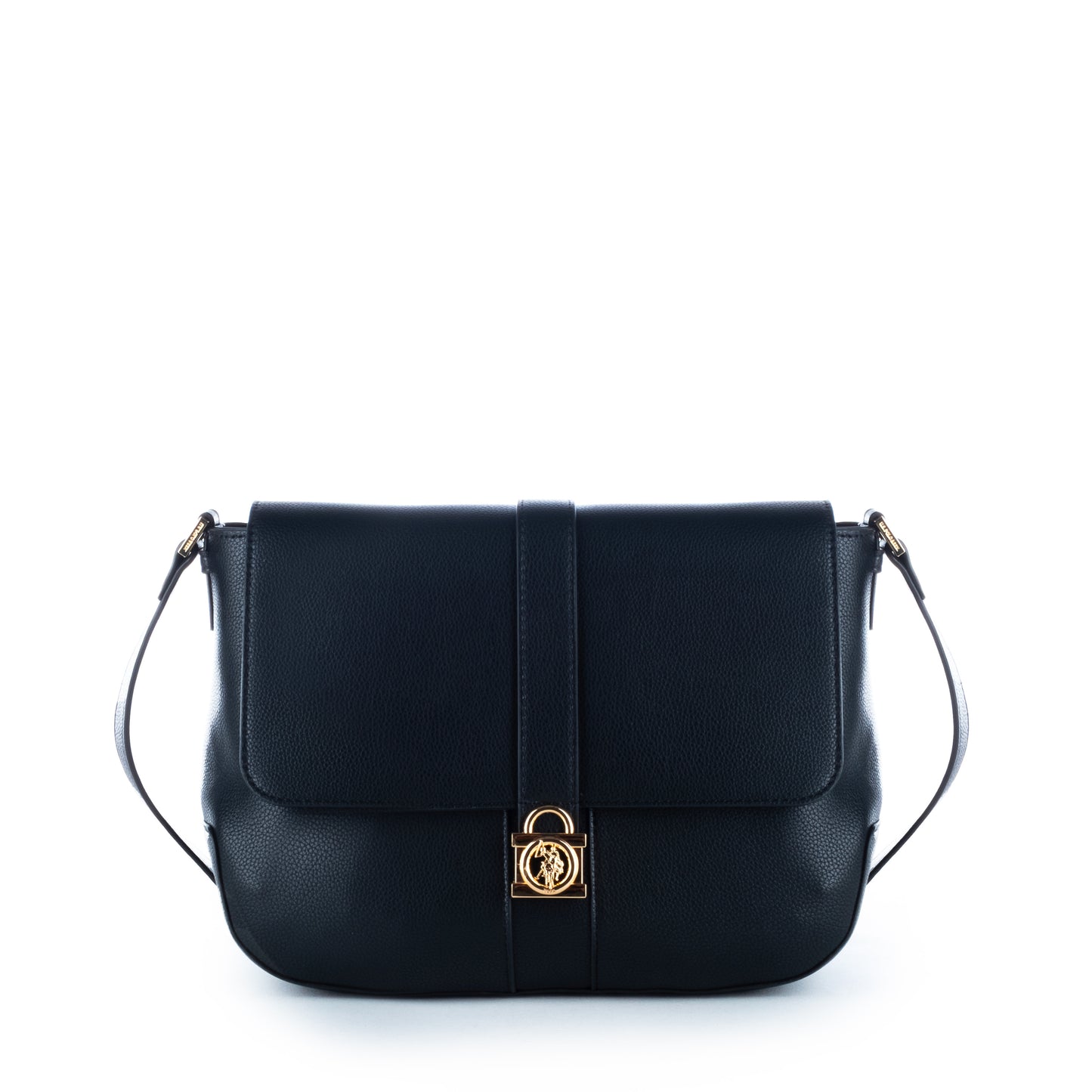 Bolsa Tiracolo US Polo Preta com Detalhes Dourados