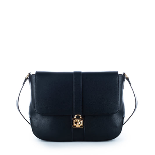 Bolsa Tiracolo US Polo Preta com Detalhes Dourados