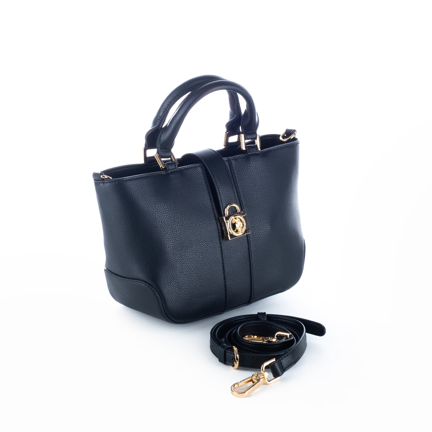 Bolsa Satchel Us Polo Preta com Fecho Decorativo