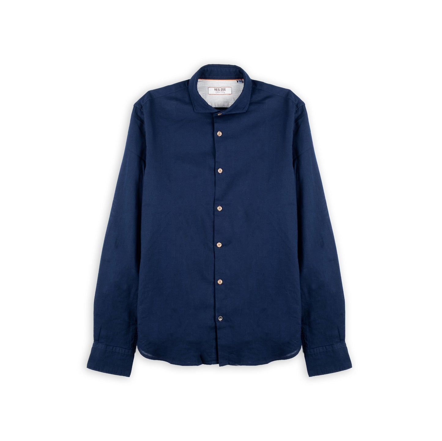 Camisa Homem Yes Zee Azul-Marinho de Manga Comprida com Botões Contrastantes