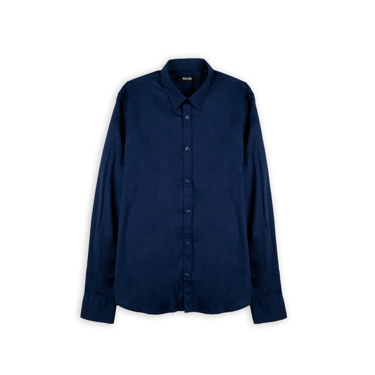 Camisa Homem Yes Zee Azul-Marinho de Manga Comprida com Colarinho Clássico