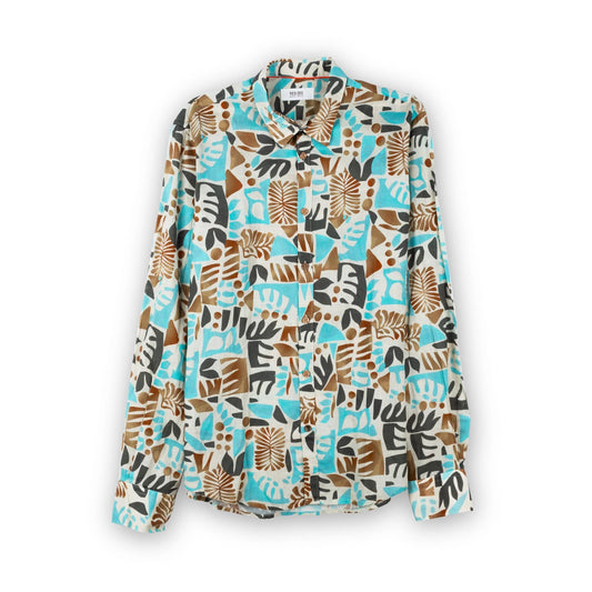 Camisa Homem Yes Zee Padrao Azul e Castanho