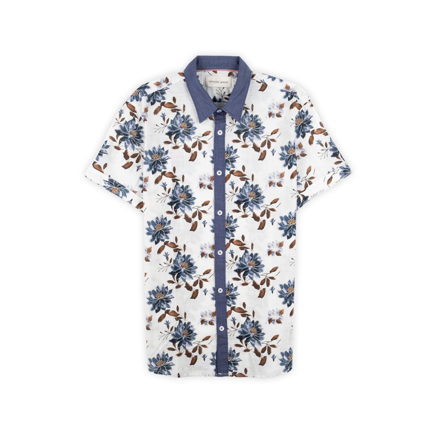 Camisa Homem Yes Zee Branca de Manga Curta com Estampado Floral