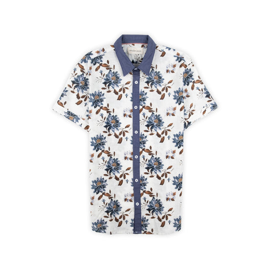 Camisa Homem Yes Zee Branca de Manga Curta com Estampado Floral