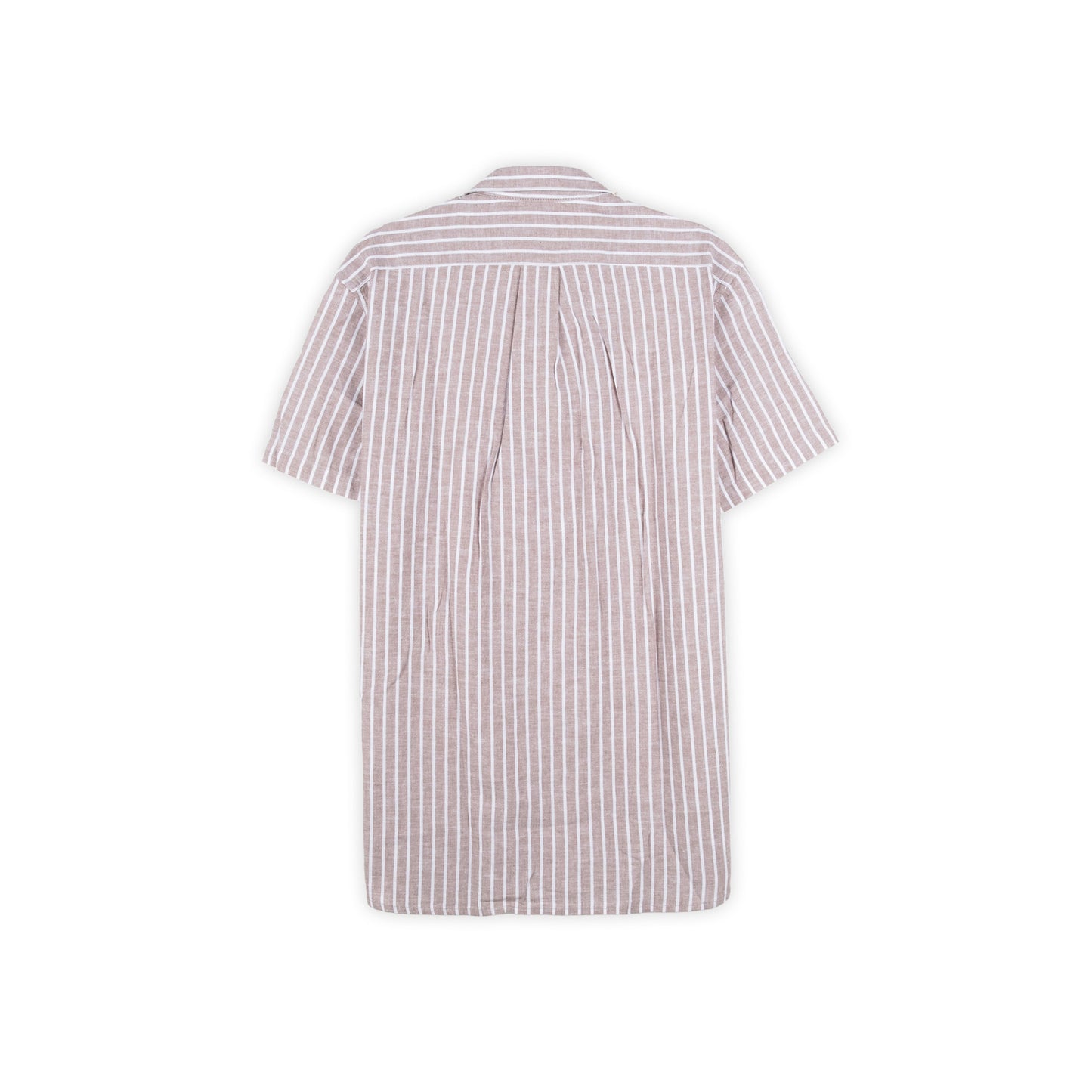 Camisa Homem Yes Zee Bege de Manga Curta às Riscas com Colarinho Aberto