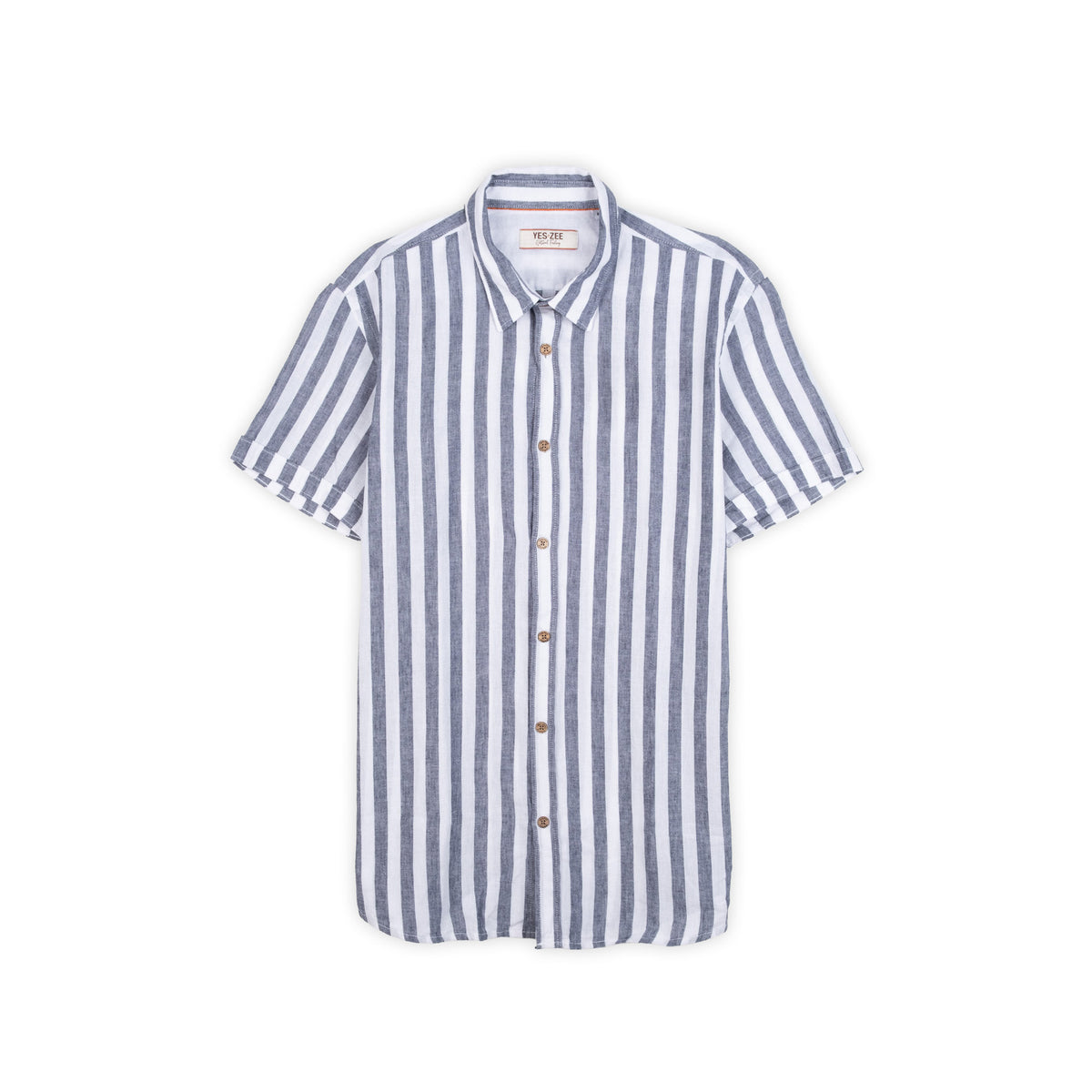 Camisa Homem Yes Zee Azul e Branca de Manga Curta às Riscas