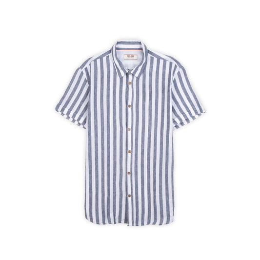 Camisa Homem Yes Zee Azul e Branca de Manga Curta às Riscas