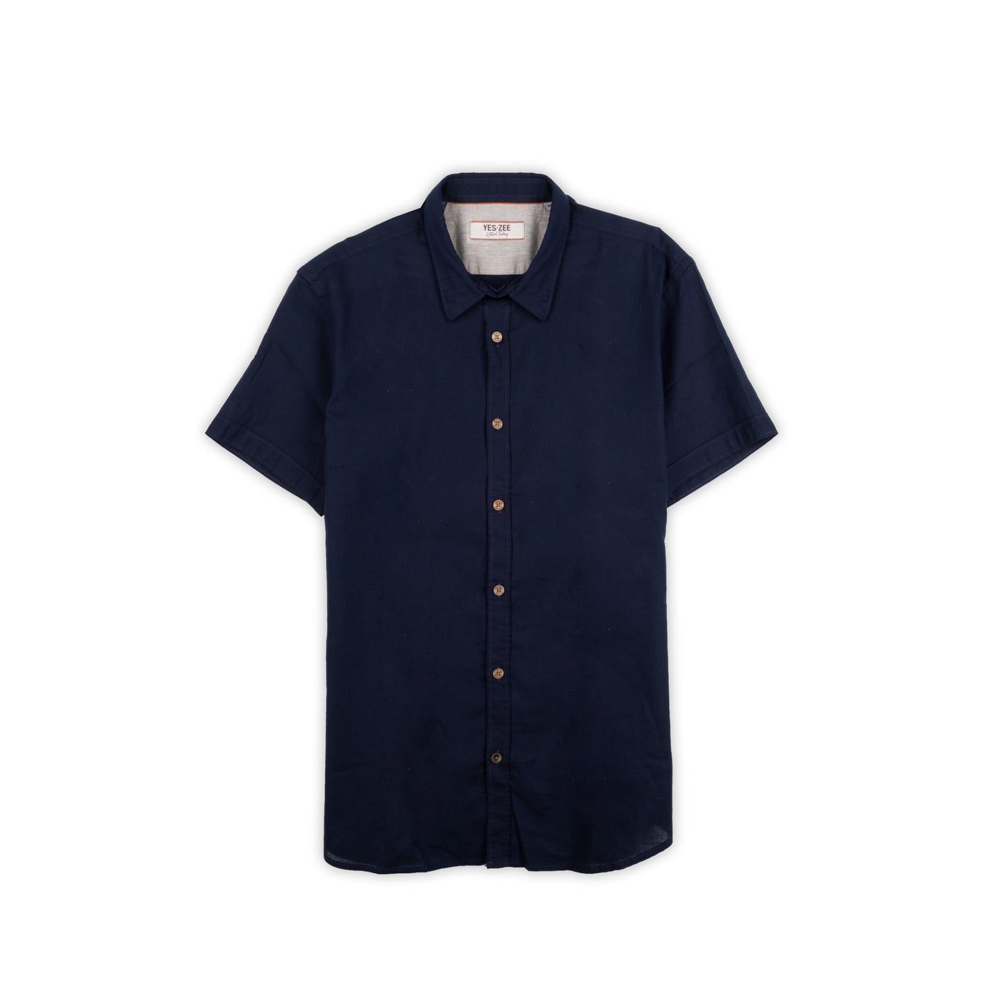 Camisa Homem Yes Zee Azul-Marinho de Manga Curta com Botões Contrastantes