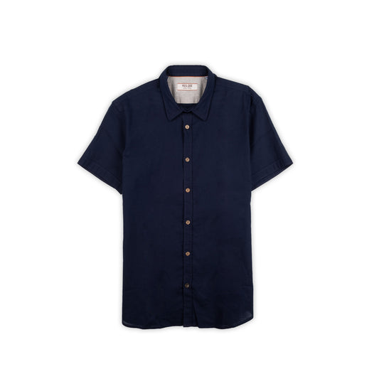 Camisa Homem Yes Zee Azul-Marinho de Manga Curta com Botões Contrastantes