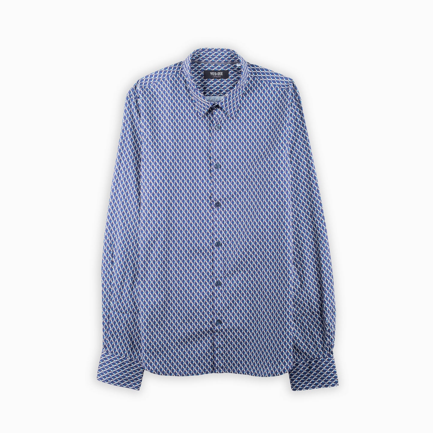 Camisa Homem Yes Zee Azul com Padrão Geométrico e Gola Clássica