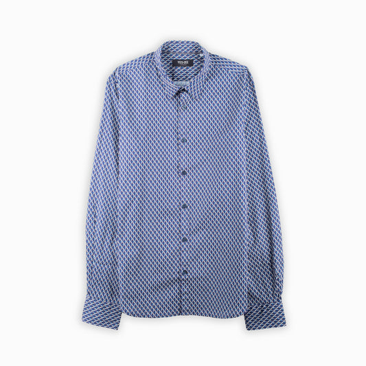 Camisa Homem Yes Zee Azul com Padrão Geométrico e Gola Clássica