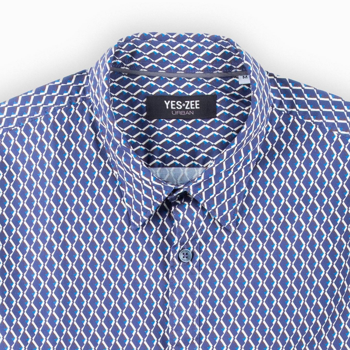 Camisa Homem Yes Zee Azul com Padrão Geométrico e Gola Clássica