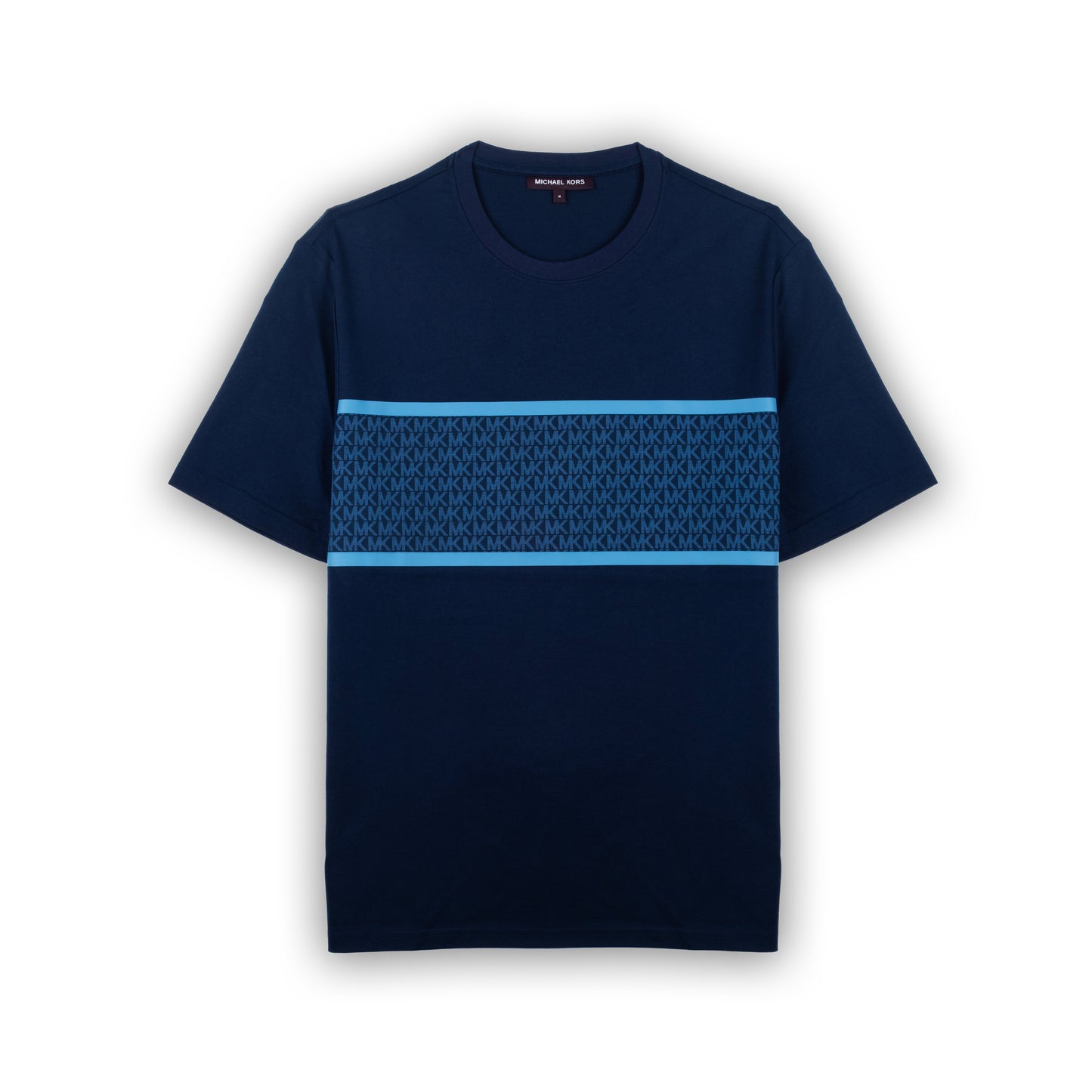 T-shirt Homem Michael Kors Azul Marinho com Padrão Geométrico Horizontal e Logo