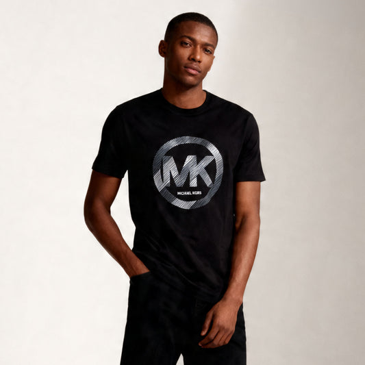T-shirt Homem Michael Kors Preto com Logo Circular MK Contrastante