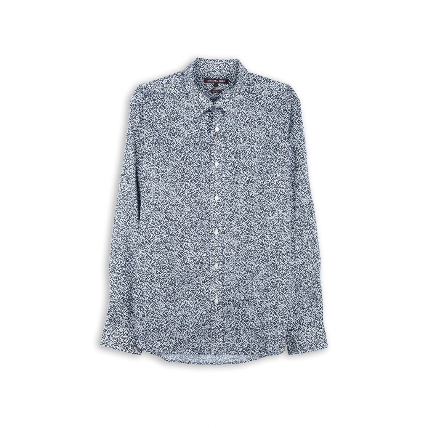 Camisa Homem Michael Kors Branco e Azul Marinho com Padrão Integral e Manga Comprida