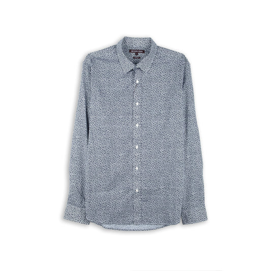 Camisa Homem Michael Kors Branco e Azul Marinho com Padrão Integral e Manga Comprida