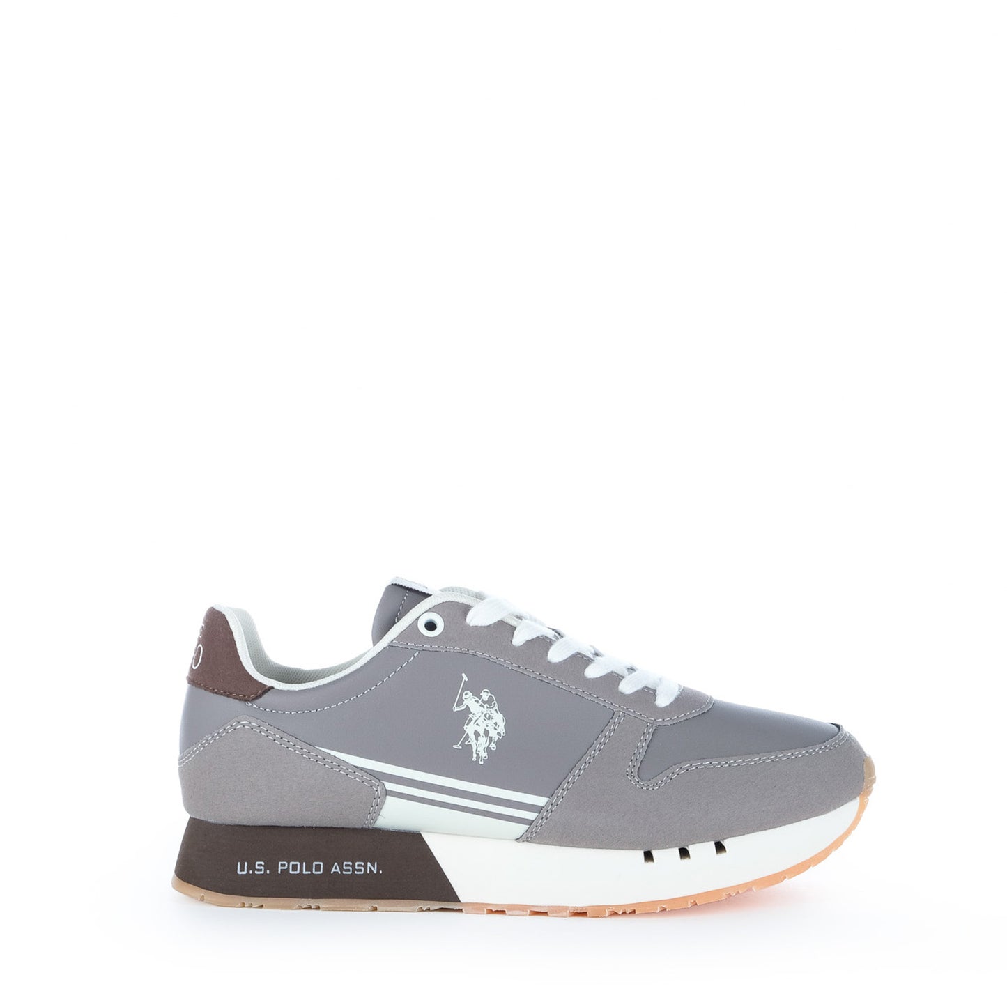 Ténis Homem U.S. Polo Assn. Taupe com Logótipo Contrastante e Atacadores Brancos