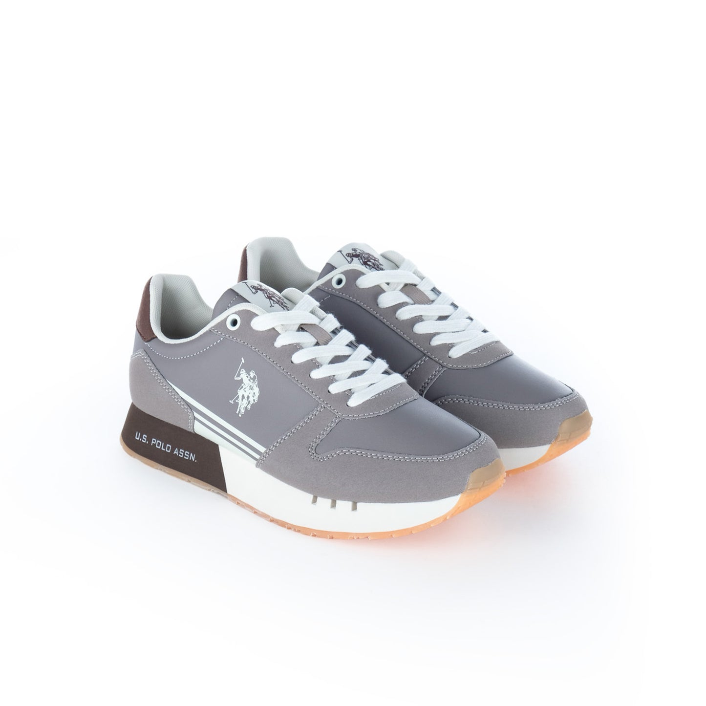 Ténis Homem U.S. Polo Assn. Taupe com Logótipo Contrastante e Atacadores Brancos