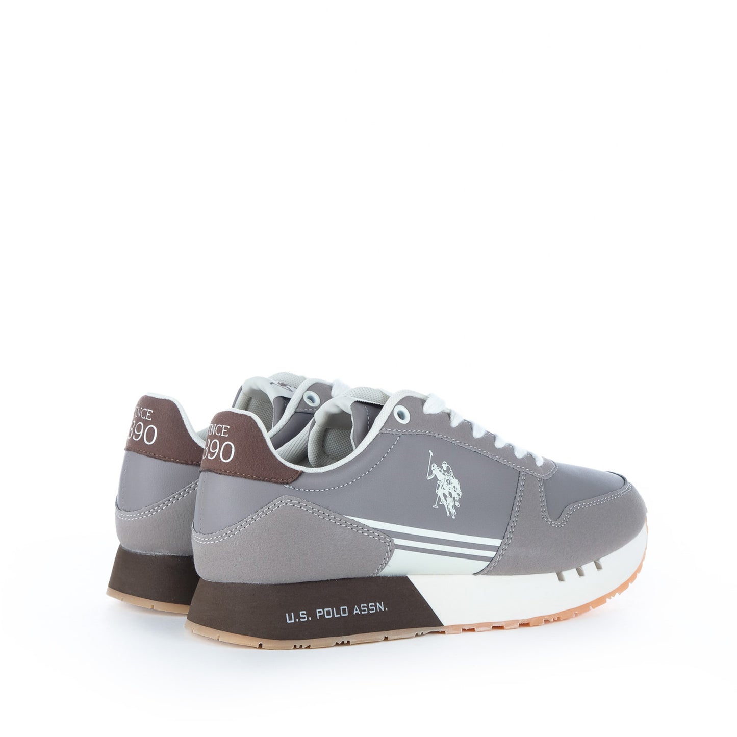 Ténis Homem U.S. Polo Assn. Taupe com Logótipo Contrastante e Atacadores Brancos