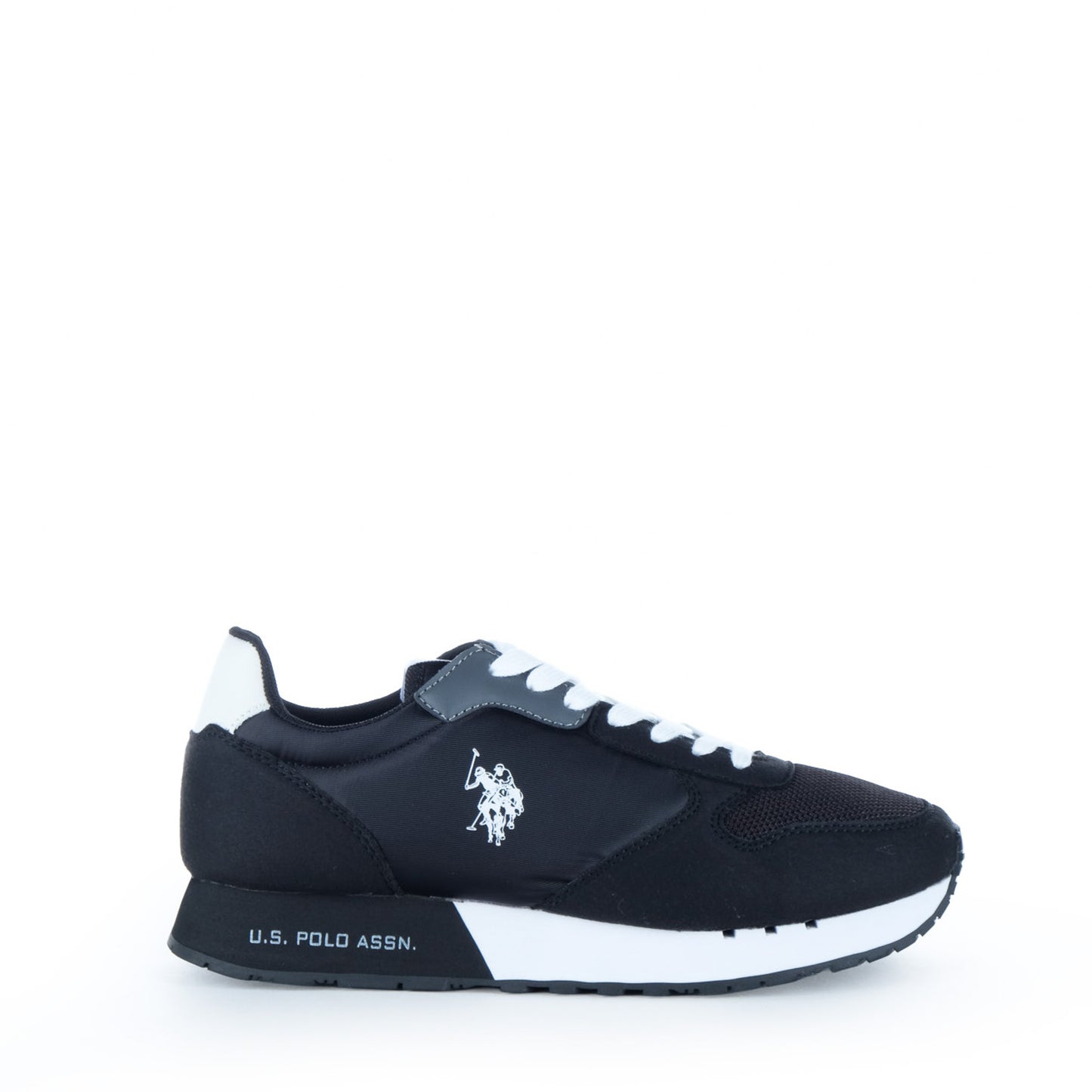 Ténis Homem U.S. Polo Assn. Pretos com Detalhes Brancos e Sola Alta