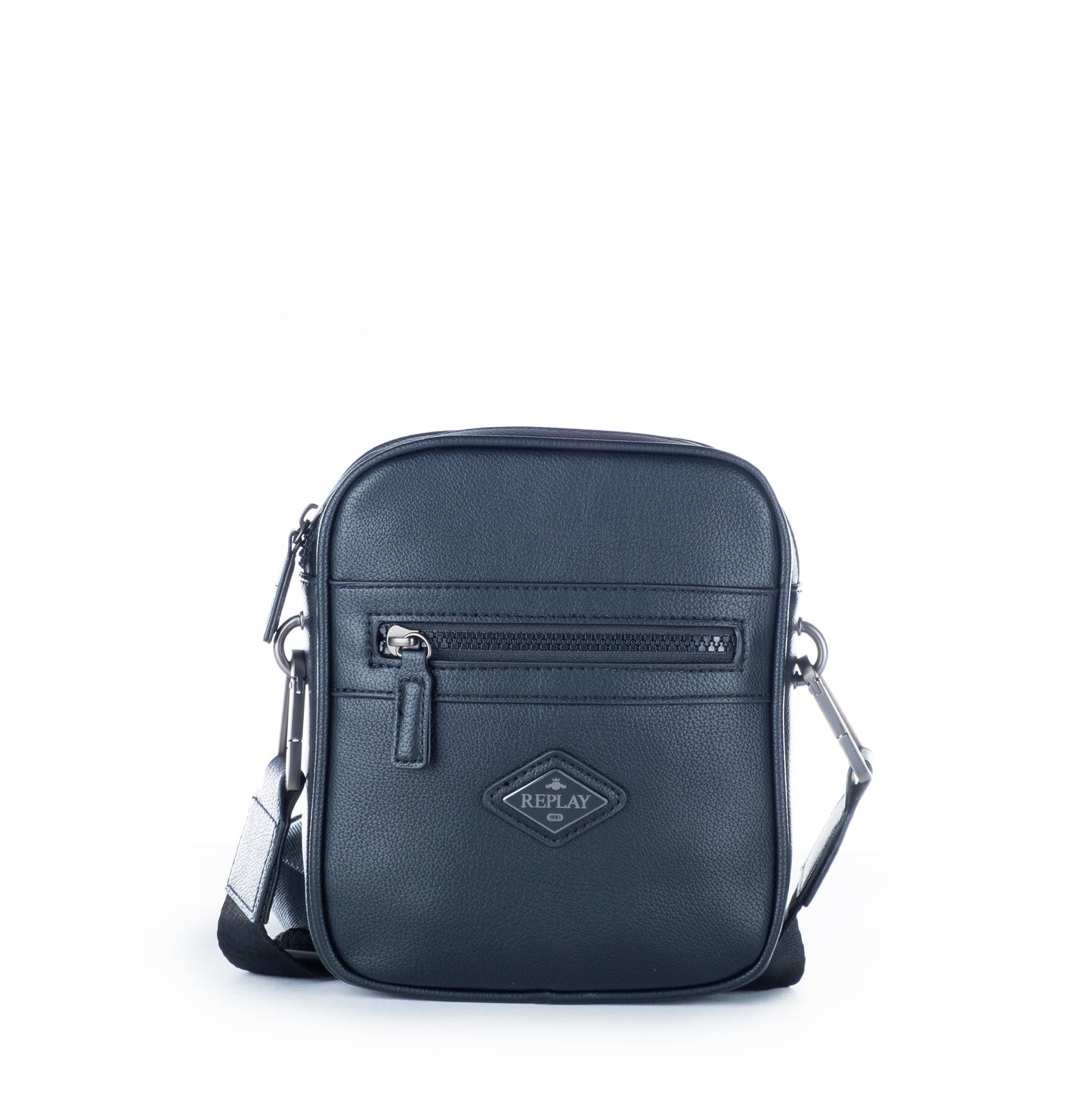 Bolsa Tiracolo Homem Replay Azul em Pele Sintética com Fecho Zip e Alça Ajustável