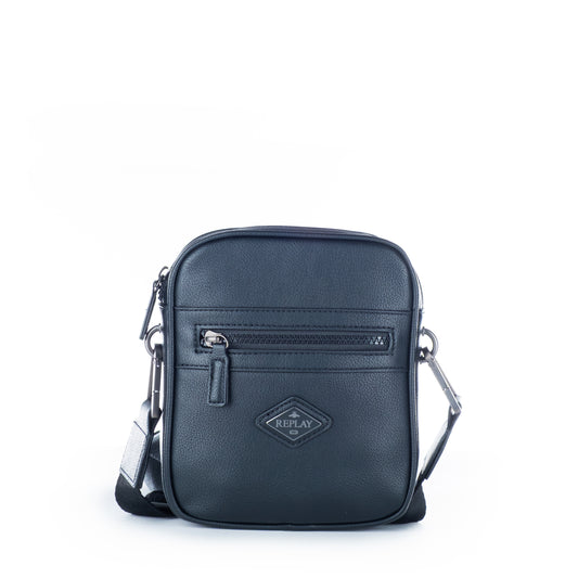 Bolsa Tiracolo Homem Replay Azul em Pele Sintética com Fecho Zip e Alça Ajustável
