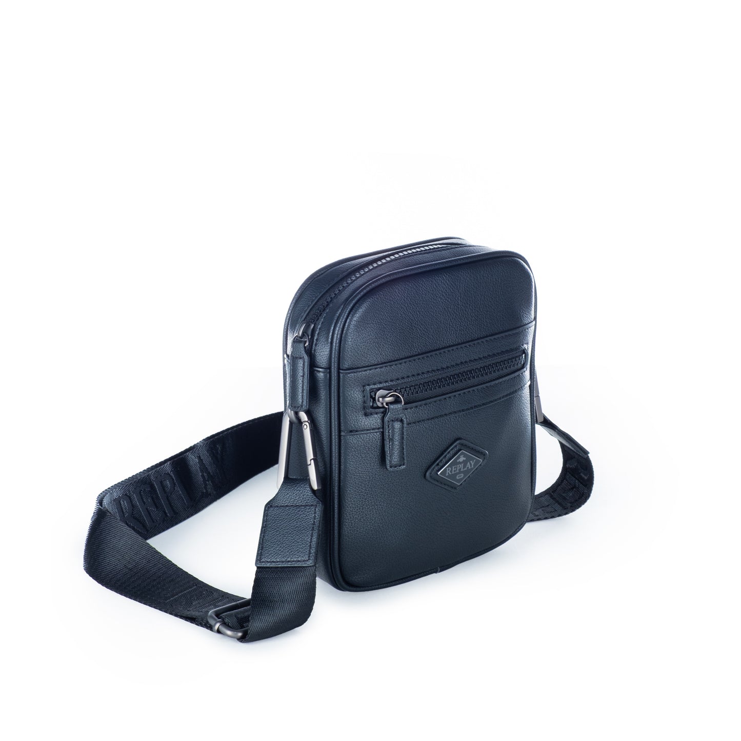 Bolsa Tiracolo Homem Replay Azul em Pele Sintética com Fecho Zip e Alça Ajustável