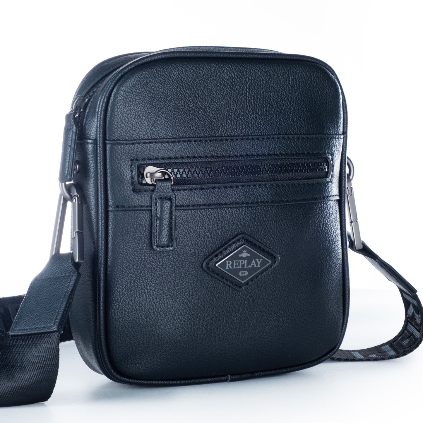 Bolsa Tiracolo Homem Replay Azul em Pele Sintética com Fecho Zip e Alça Ajustável