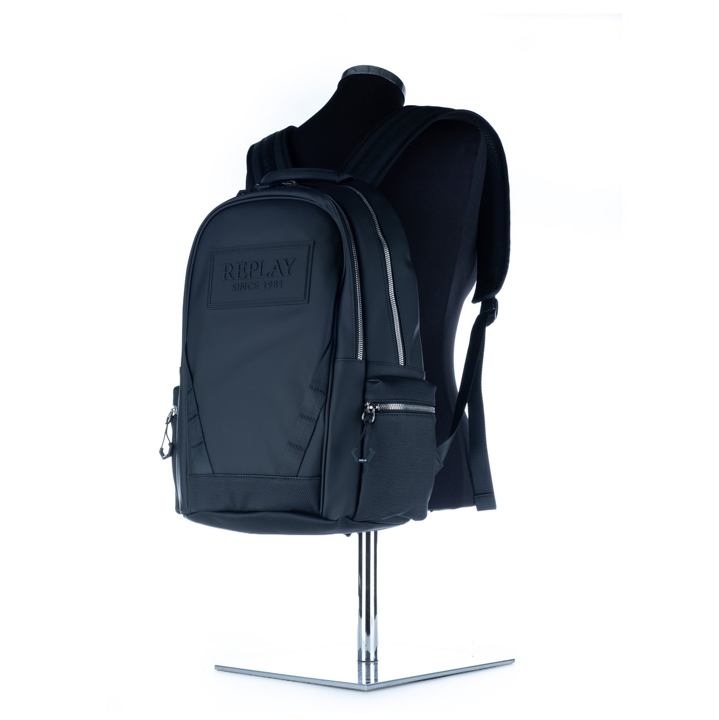 Mochila Homem Replay Preta com Logótipo em Relevo e Fechos Metálicos