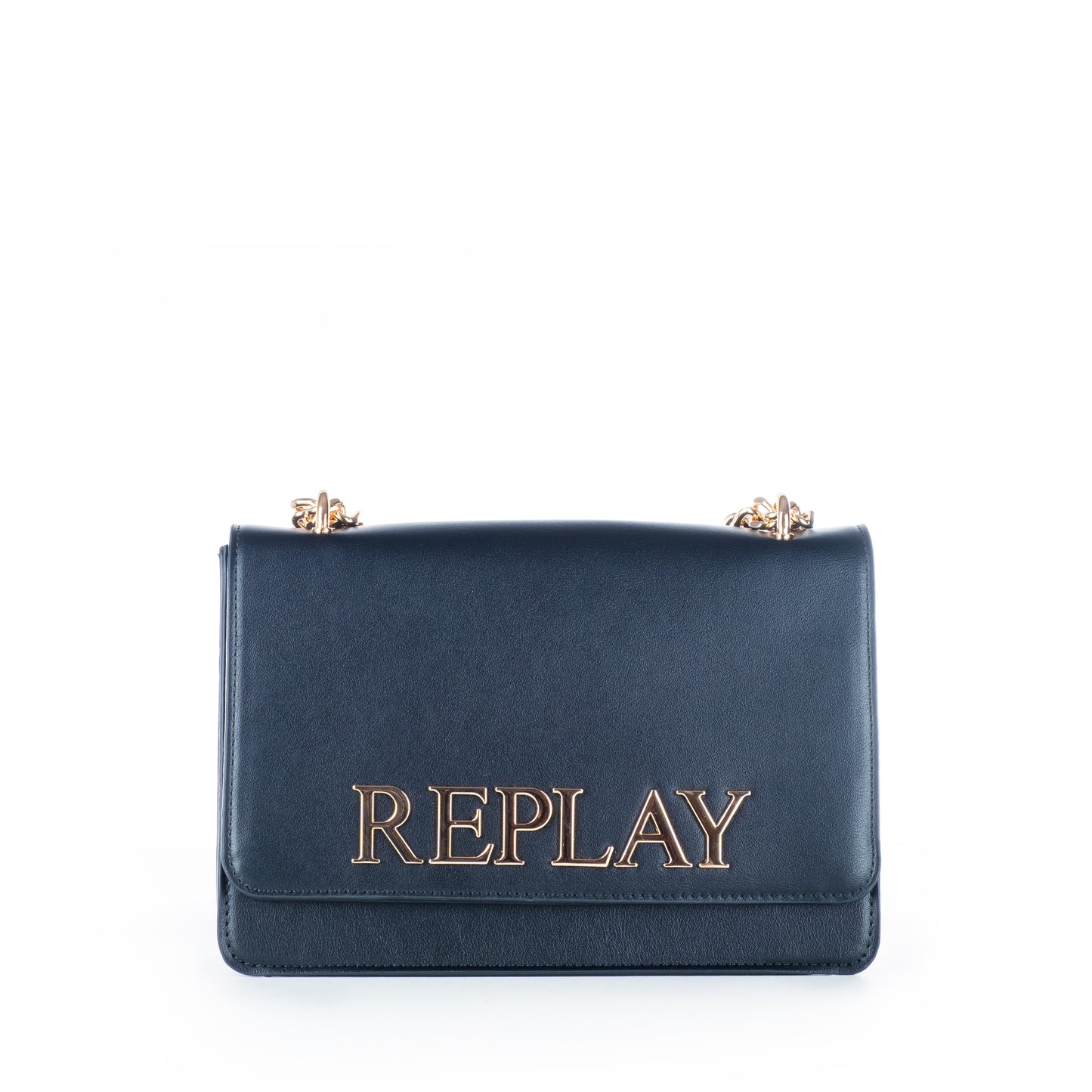 Bolsa Clutch Replay Azul com Logo Metálico e Fecho de Clique