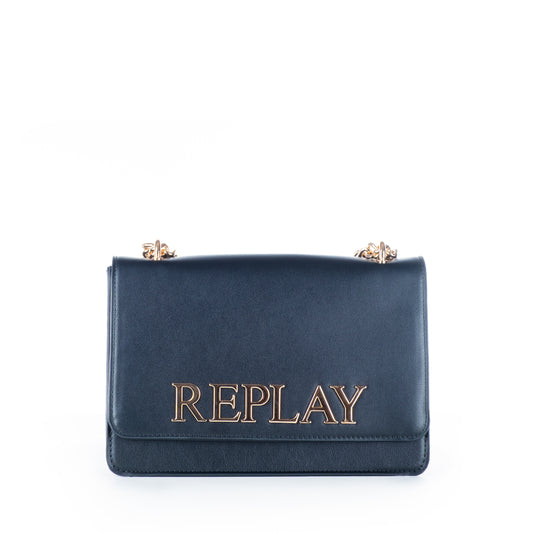 Bolsa Clutch Replay Azul com Logo Metálico e Fecho de Clique
