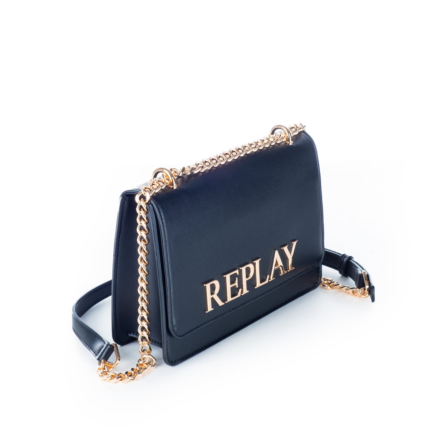 Bolsa Clutch Replay Azul com Logo Metálico e Fecho de Clique