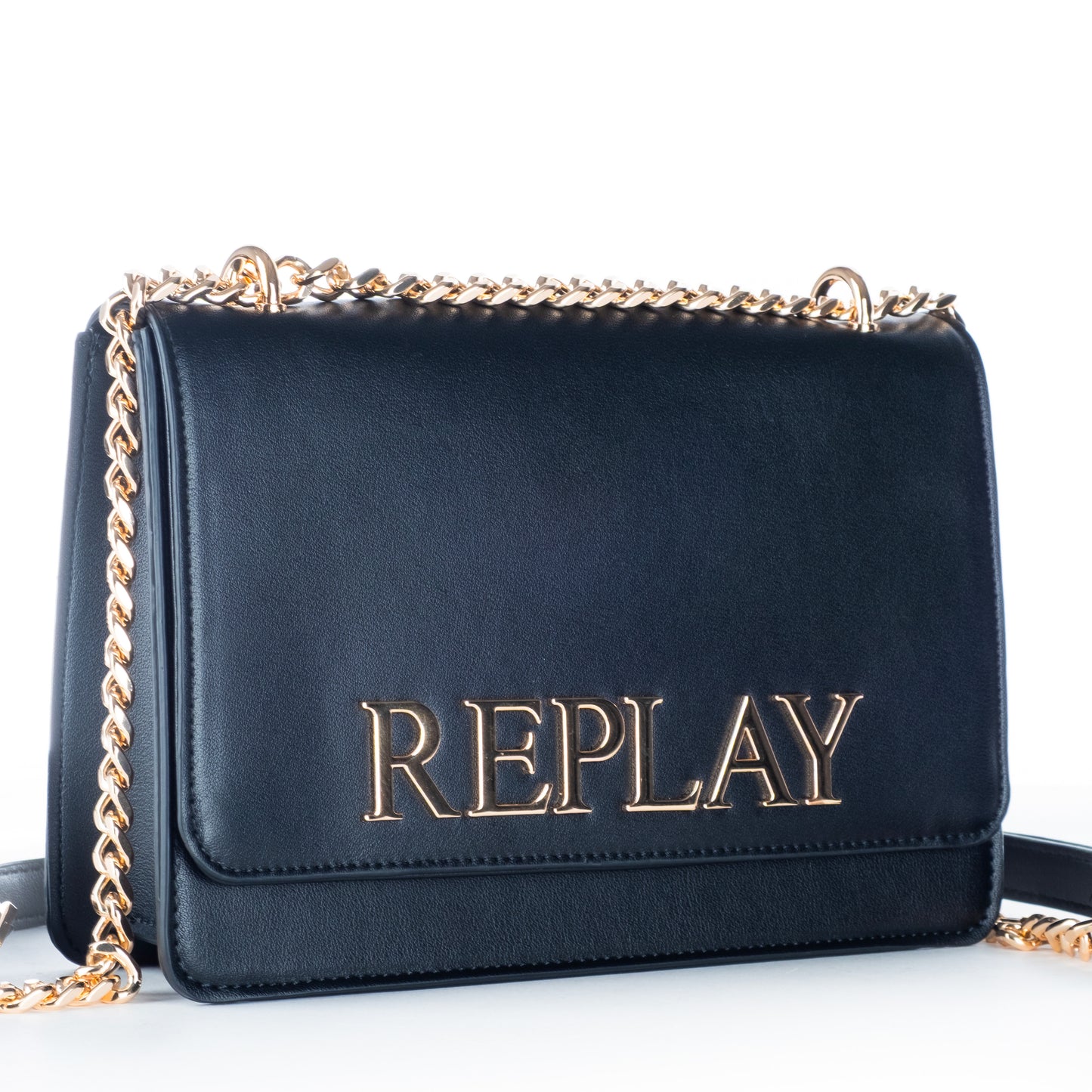 Bolsa Clutch Replay Azul com Logo Metálico e Fecho de Clique