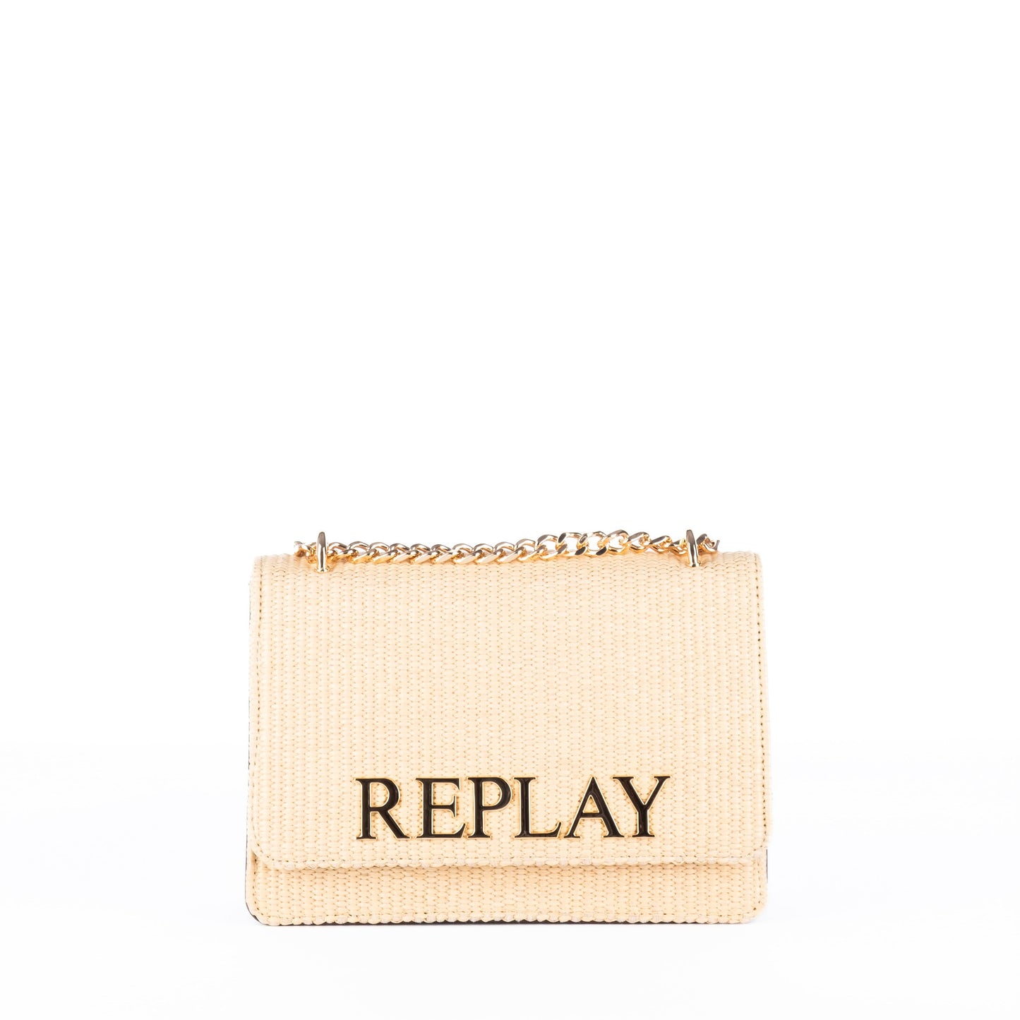 Bolsa Tiracolo Feminina Replay Bege com Detalhes Dourados