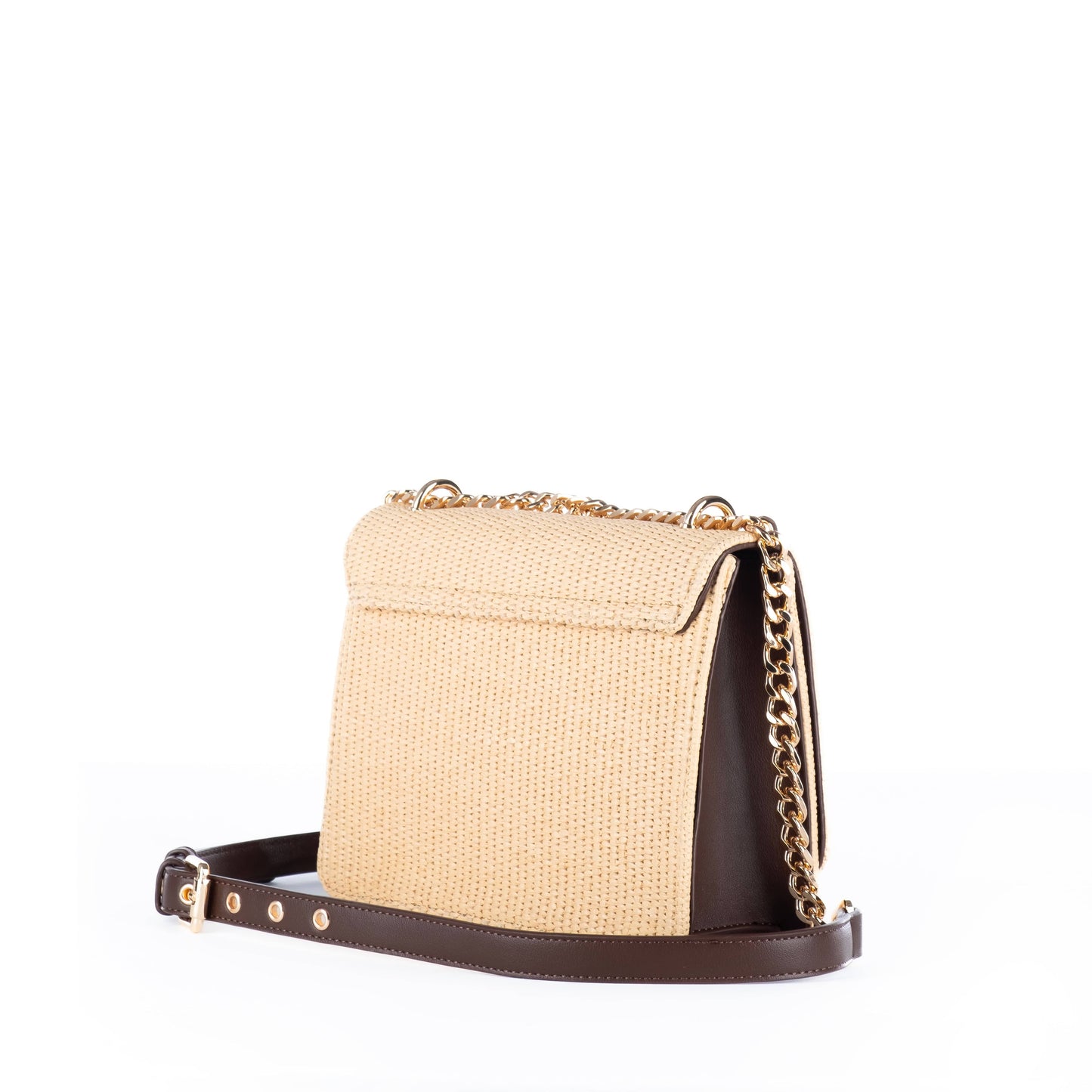 Bolsa Tiracolo Feminina Replay Bege com Detalhes Dourados