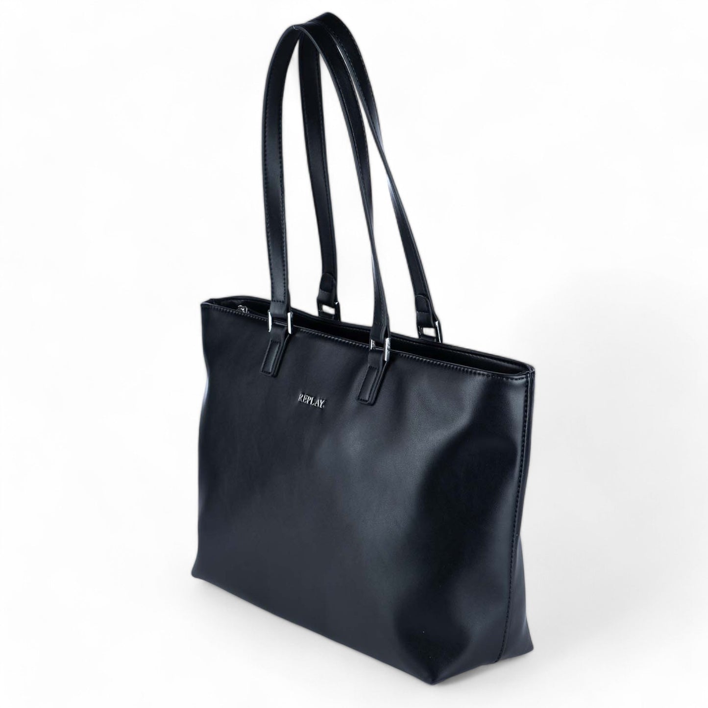 Bolsa Tote Replay em Preto com Alças Duplas e Design Minimalista