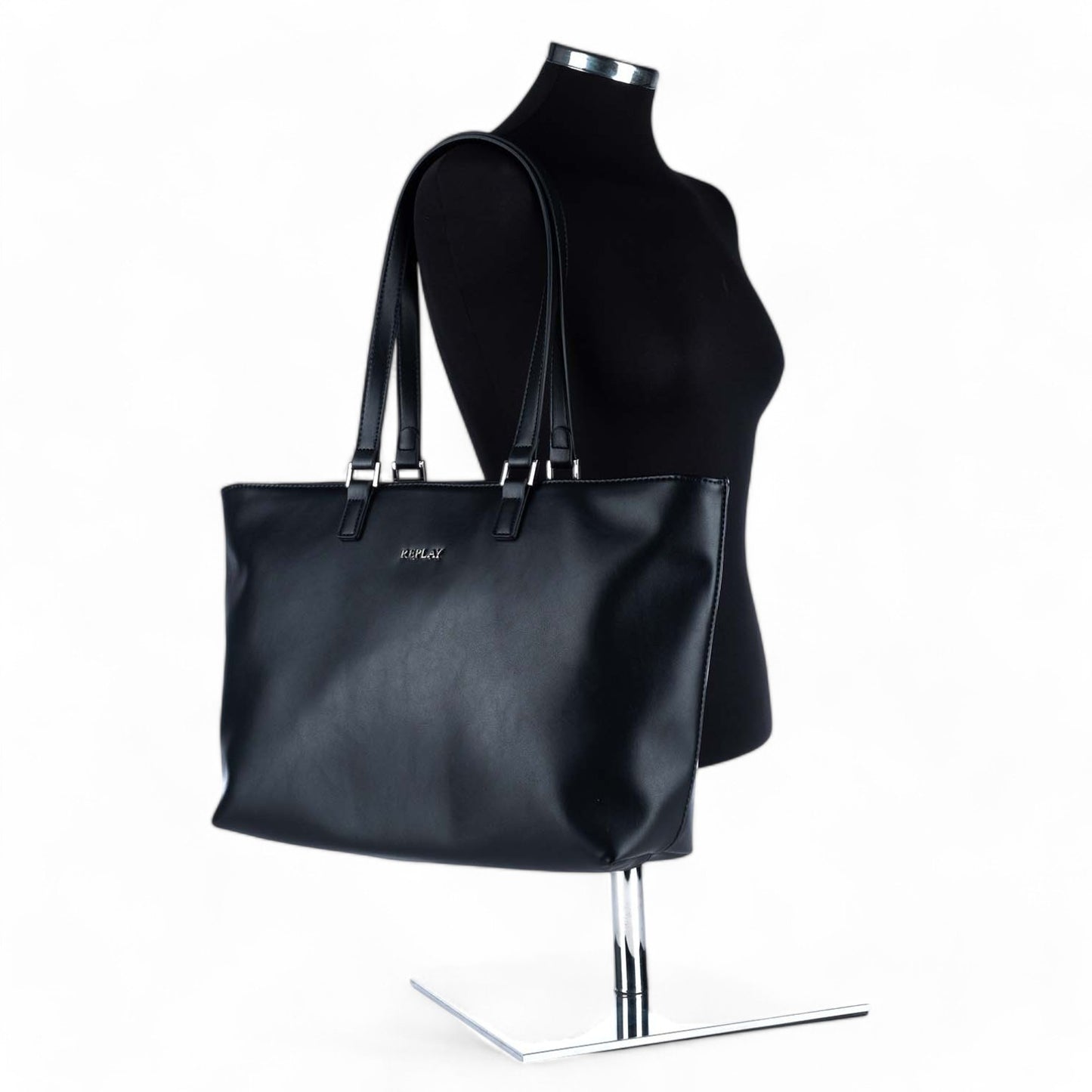 Bolsa Tote Replay em Preto com Alças Duplas e Design Minimalista
