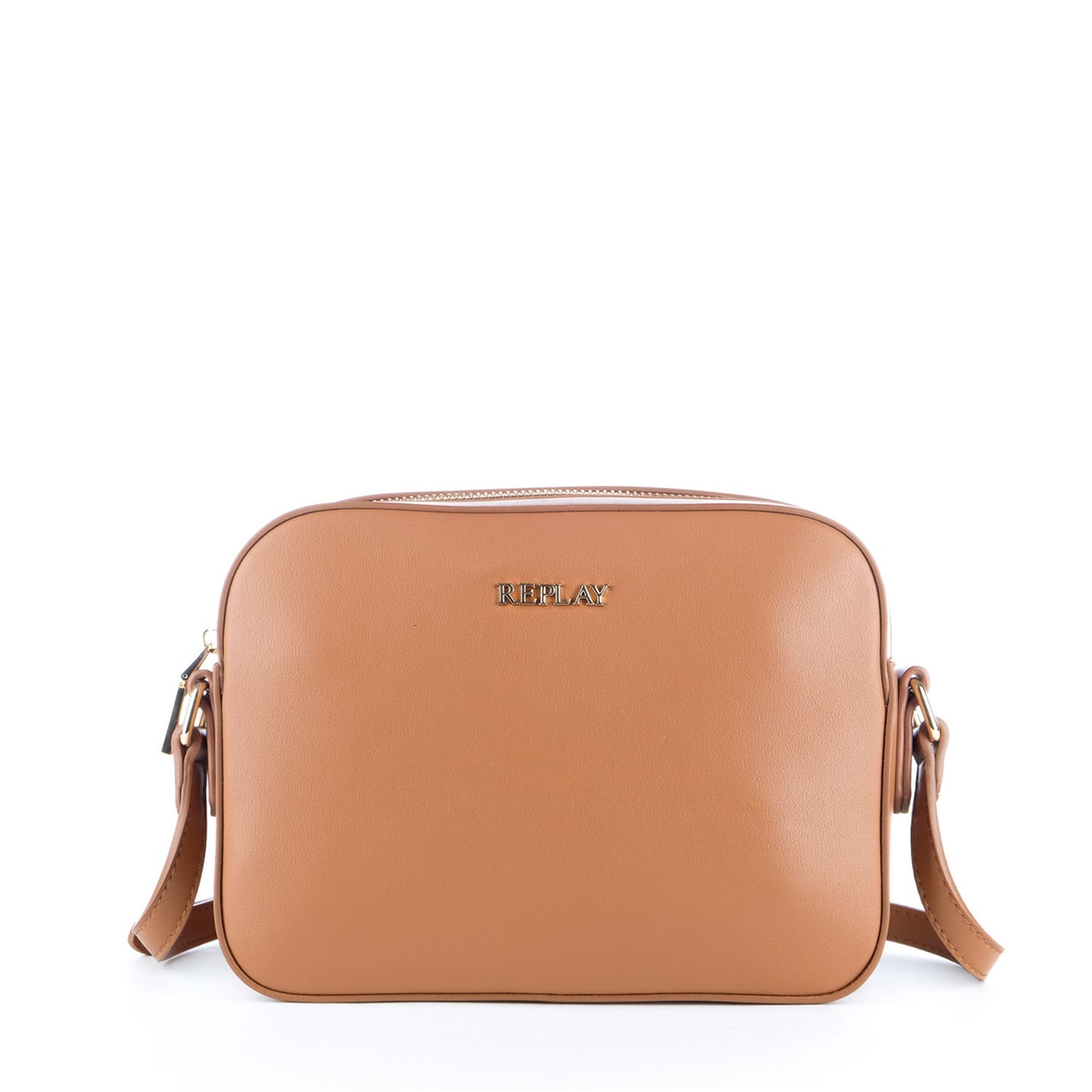 Bolsa Tiracolo Replay Castanha com Logótipo Dourado