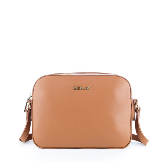Bolsa Tiracolo Replay Castanha com Logótipo Dourado
