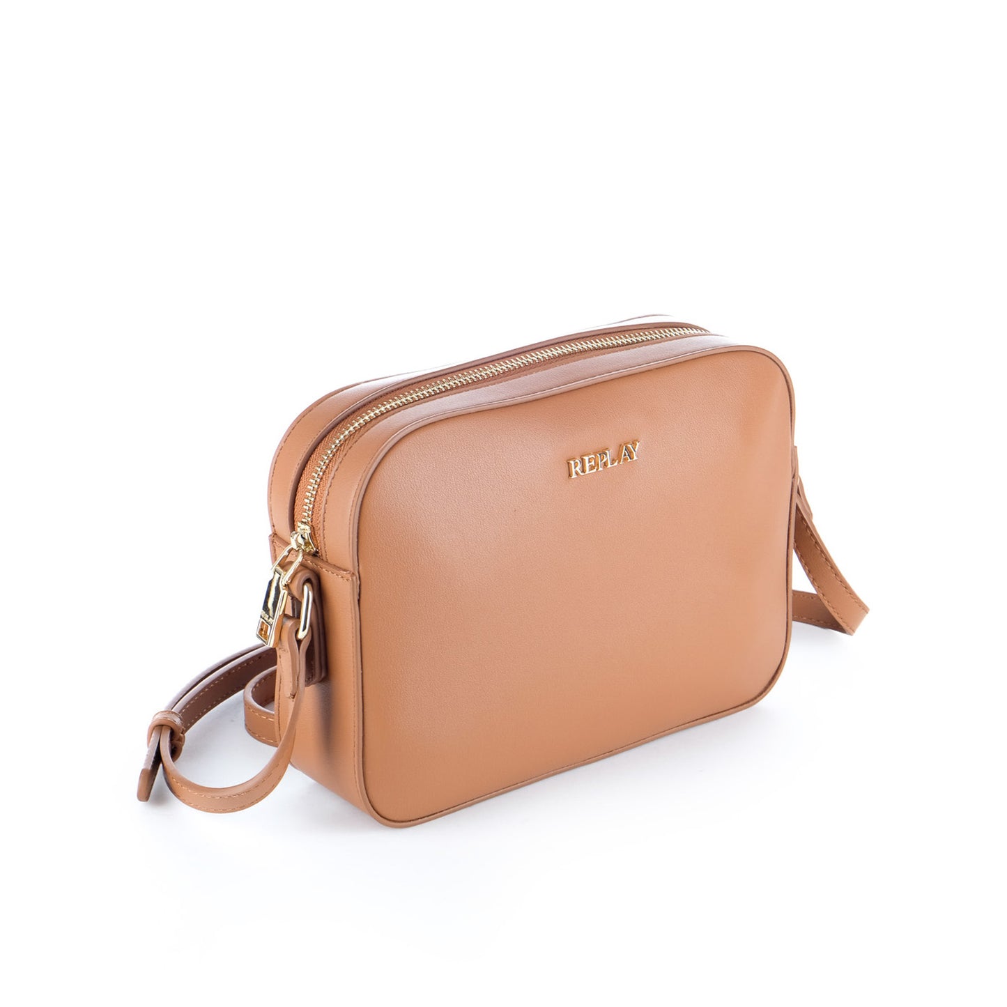 Bolsa Tiracolo Replay Castanha com Logótipo Dourado