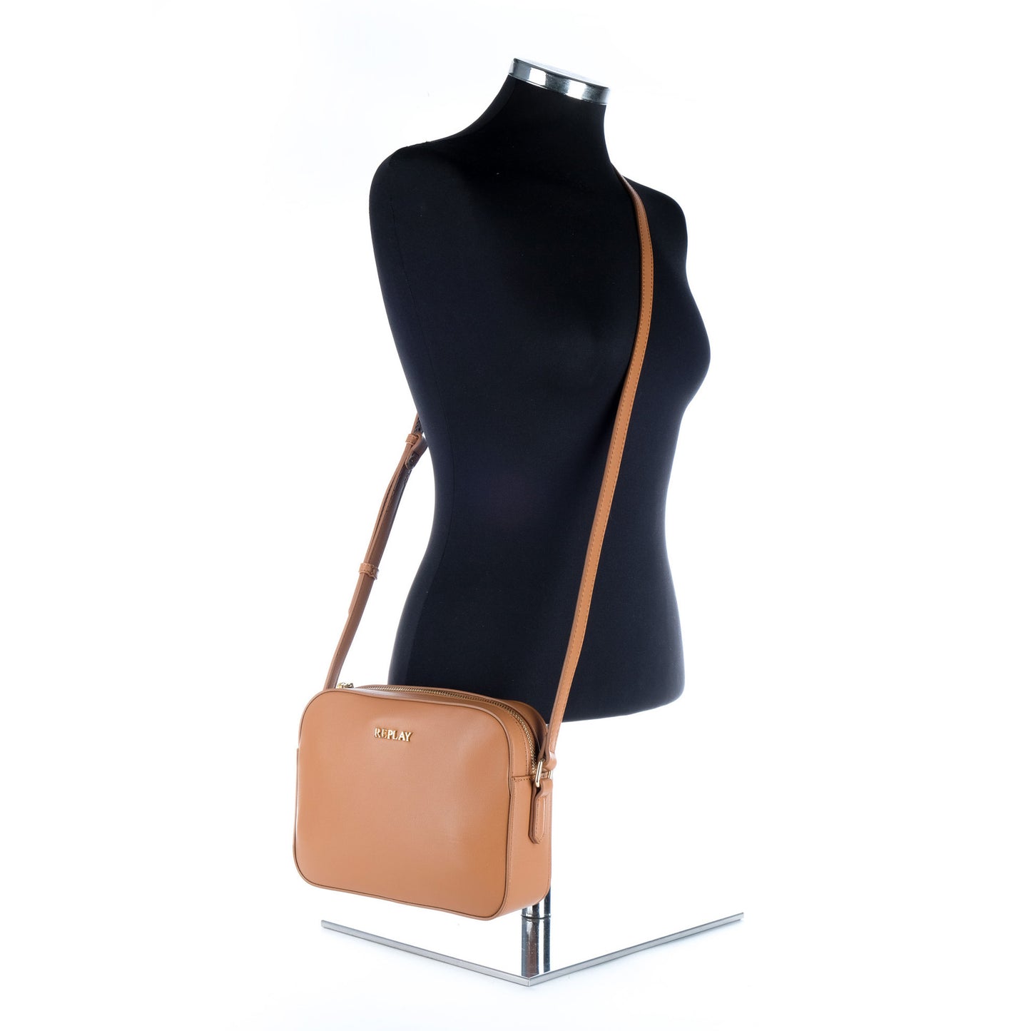 Bolsa Tiracolo Replay Castanha com Logótipo Dourado